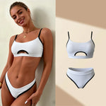 New Solid Color Two Piece Bikini Set Women Sporty Casual Push Up Tummy Control Swimsuit Swimwear Beach Vacation Summer Swimsuit