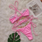 DEKA Brazilian Diamond Bikini Set Women Halter Blue Swimwear Female Swimsuit Bandage Bikini SetBathing Suit Swim Beach Wear