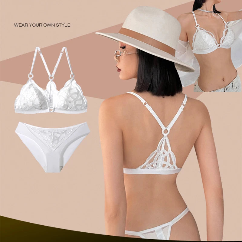 French Sexy Lingerie Set Women Ultra Thin Lace Breathable Bra Set Summer Soft Cup Comfort Underwear Bralette and Panties Thong