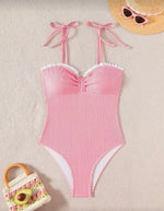 2026 Strappy Swimsuit One Piece Sexy Striped Ruffle Swimwear Women Bathers Bathing Swimming Swim Suit Padded Beachwear Summer