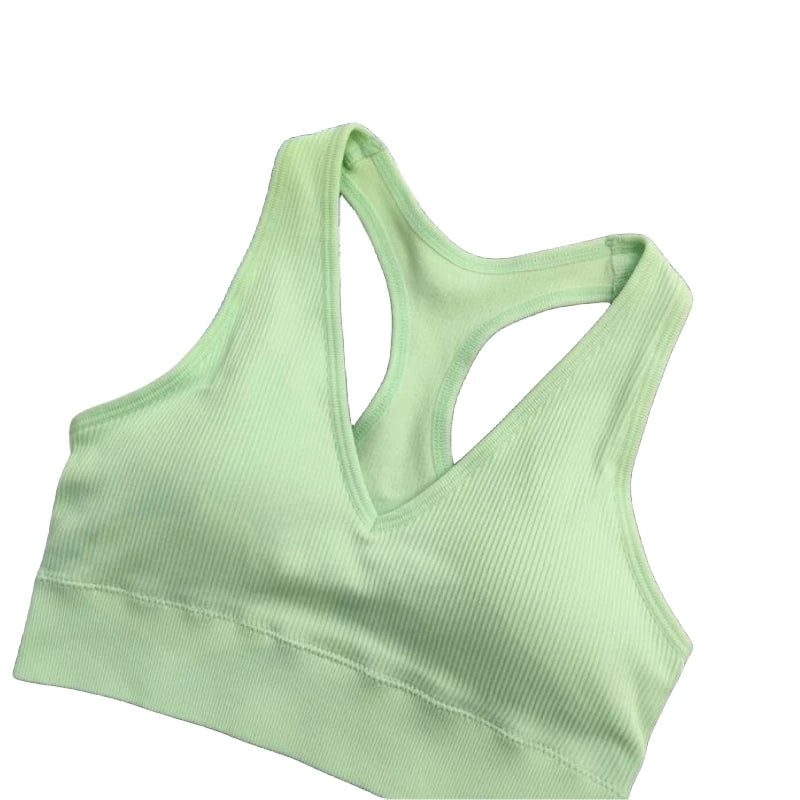 2Pcs/Set Women Deep V Neck Y-Back Padded Tank Bra Rib Cropped Tank Bralette Racerback Strap Daily Inner Top One Size Underwear
