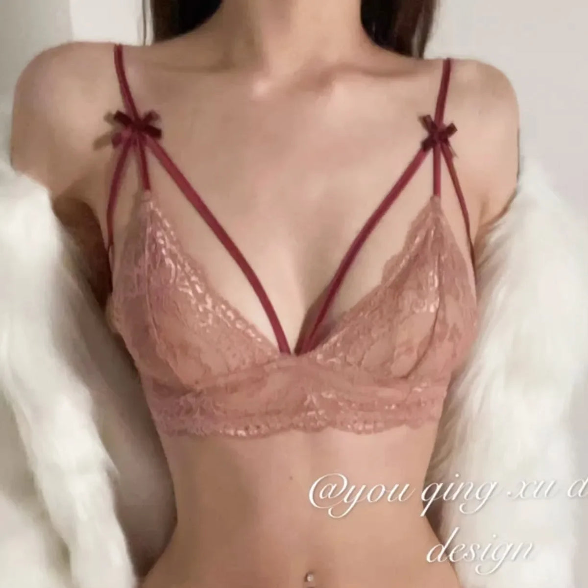 MOYISUFrench Ultra Fina Sexy Tushy Conjunto Encaje Sin Aro Sensual Transparente Bralette Pantaleta Ajuste Perfecto Talla S-XL