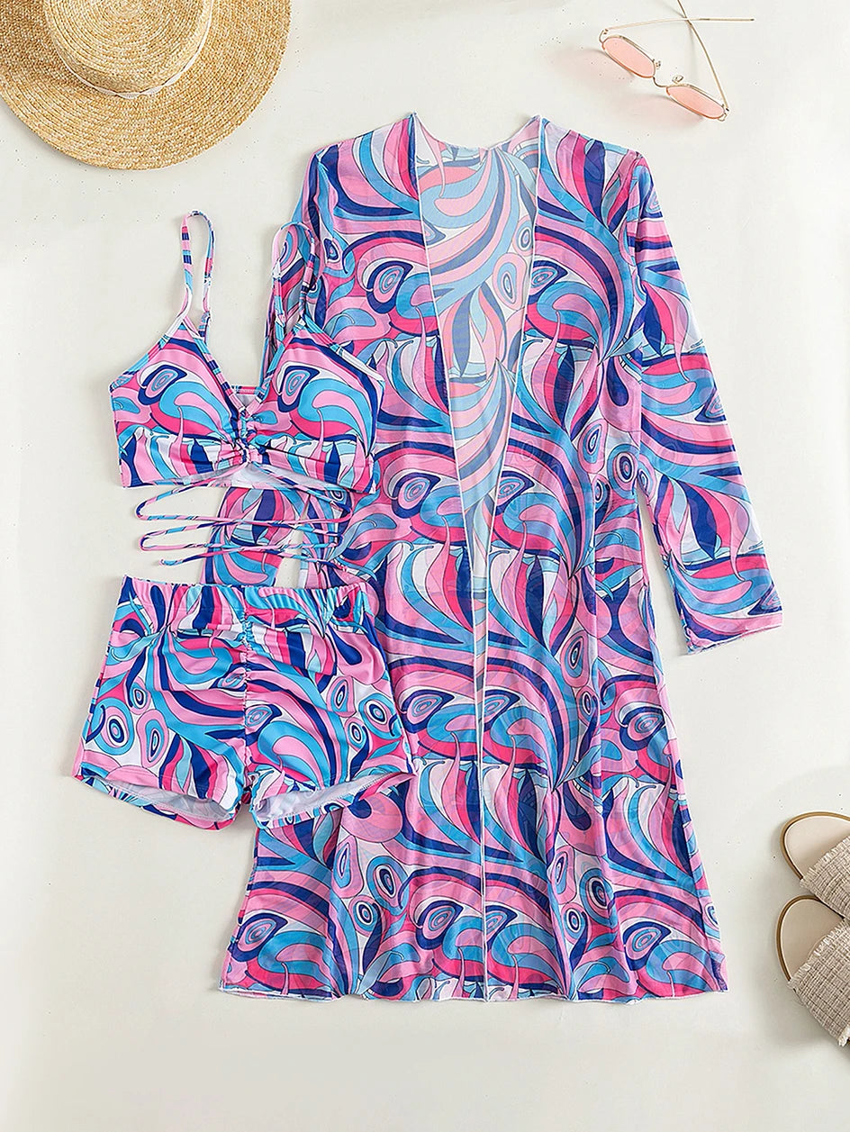 Sexy Print Bikini 2026 Women High Waist Swimsuit Cover Up Swimwear Female Lady Bathing Suit Swimming Summer Beachwear