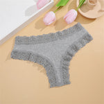 3Pcs Women Cotton Brazilian Pants Sexy Lace Brazilian Briefs Low Waist Floral Solid Color G-string Breathable Soft Lingerie