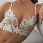 French-Style Sexy Deep V Lingerie, Ultra-Thin Large Bust Push-Up, Pure Desire Embroidery, Lace Bra with Soft Underwire