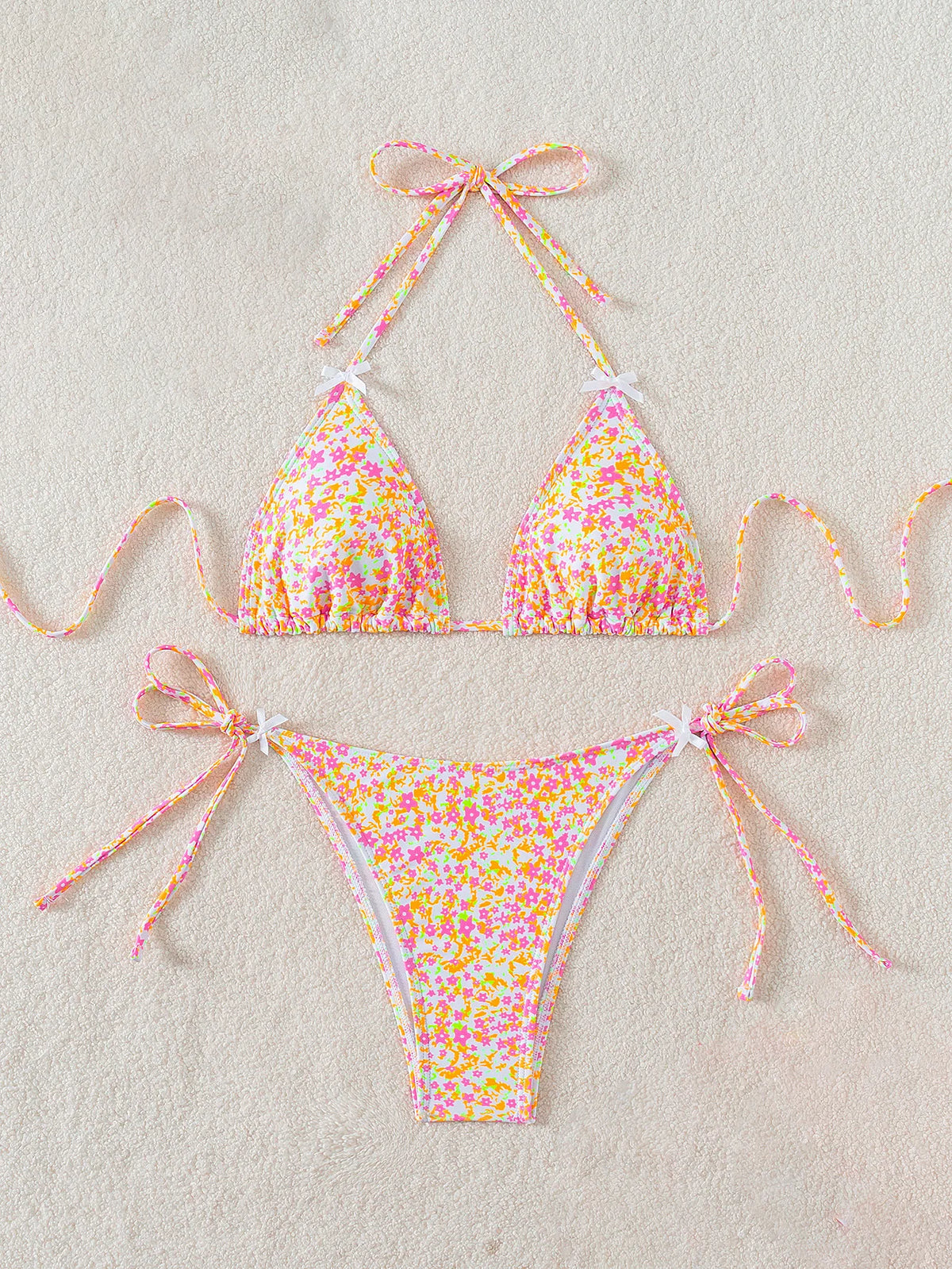 Blue Floral Print 2 Piece Micro Bikini Set for Women 2025 New Push Up Bra Thong Swimsuit Beach Bathing Suit Holiday Swimwear