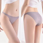 4Pcs/Set Ice Silk Bikini Panties Women Sexy Briefs Low Rise Underwear Seamless Underpants Solid Color Ultra-thin Lingerie M-XL