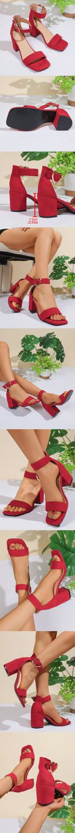 Big Size 42 Women's Black Ankle Strap Sandals Women Summer Elegant Red 7.5cm Block Heels Shoes Woman