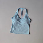 Women's Summer V-Neck Yoga Sports Vest Hanging Back Neck Design Outdoor Running Training Gathered Fit Top for Active Wear