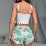 Women's Pyjamas Sleepwear Cute Cartoon Flamingo Print Pajamas Set Summer Sleeveless V-Neck Top & Shorts Homewear Loungewear