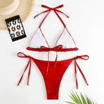 Sexy Red Shiny Triangle Micro Thong Bikinis Sets for Women Mini Swimwear Bathing Suits String Halter Bikini Mujer Swimsuit 2026