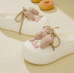 2025 New Slippers DIY Bow Platform Sandals for Women Summer Thick Sole Beach Slides Woman Flowers Non Slip Clogs Garden Shoes