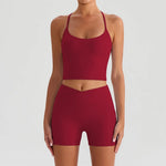 Yoga Shorts Sets Women Hanging Neck Hollow Back Sports T Shirts Sportsuit Gym High Waist Pocket Pants Fitness Workout Clothes