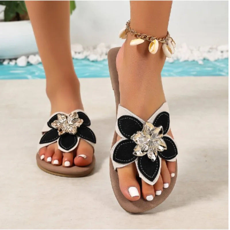 Shoes for Women Summer Fashion Slip on Round Toe Non-slip Flats Sandals Casual Beach Sandals