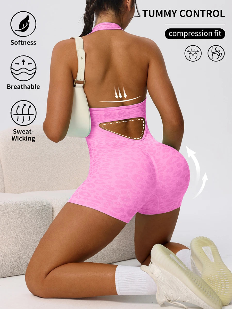 Trendy Sexy Leopard Women Jumpsuits Sport Yoga Clothes Rompers Sportswear Woman Gym Combi-pants Fitness Overalls Shorts Bodysuit