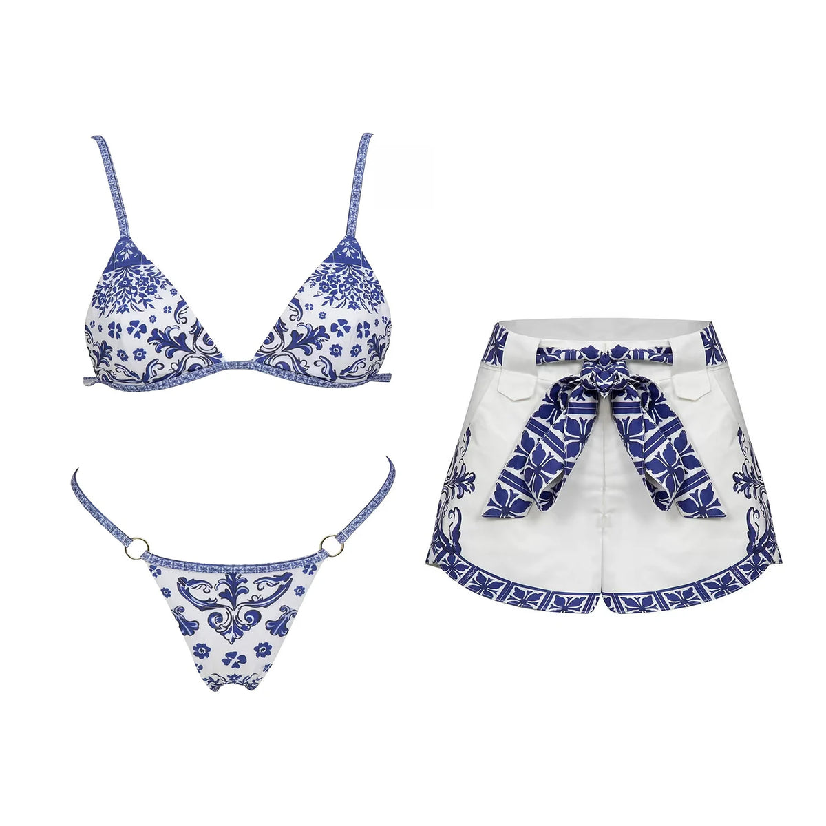 Retro 2Pcs One Piece Swimsuit Women Sexy Bikini Push Up Swimwear Female Halter Swim Suit Bandeau Biquini Beachwear Bathingsuit