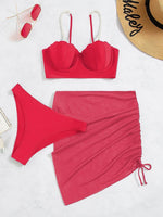 2024 New Sexy 3 Piece Bikinis Set Women Swimsuit with Skirt Swimwear Female Push Up Bikini Beachwear Faux Pearl Bathing Suit