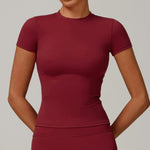 Yoga Shirts Women Summer Short Sleeve O Neck Sports Top Running Tee Quick Dry Pink Black Gym Fitness Workout T-Shirts Sportswear