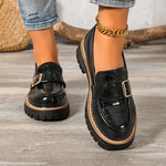 Fashion Buckle Patent Leather Loafers Women Plus Size 43 Round Toe Thick Heel Pumps Woman Thick Bottom Work Office Shoes Ladies