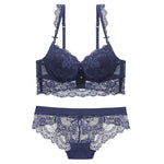 Europe Sexy Lace Flowers Embroidery Bra Set Adjustable Women Underwear Push Up Bras Romantic Burgundy Plus Size Lingerie Panties