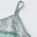 Women Sleeveless Spaghetti Strap Sheer Camisole Fashion Beaded Sequin Butterfly Cami Tops Summer Crop Tops