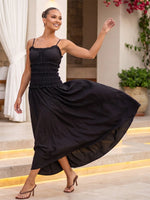 2026 Summer Women Slip Dress Sleeveless Smocked Ruffle Pleated Long Dress for Party Cocktail Out Going Streetwear