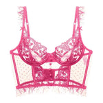 Sexy French Lace Bra and Thong Set Ultra Thin See Through Shaping Underwear Women's Embroidery Lace Camisole Lingerie Set MOYISU