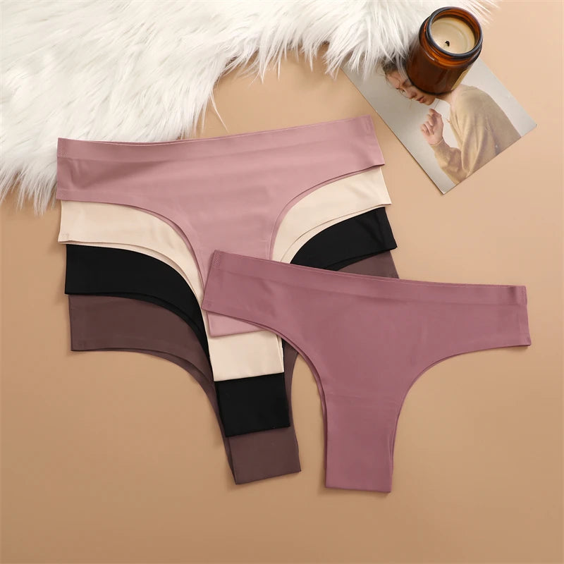 5PCS Seamless Maillard Panties Ultra-thin Brazilian panties Women Ice Silk Underwear Sexy Panty Low Waist G-string Female Solid