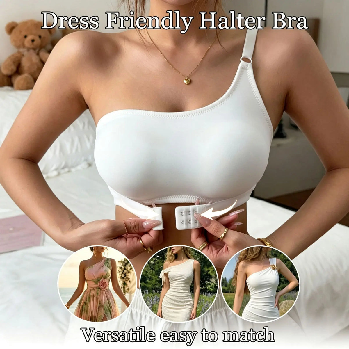Asymmetric One‑Shoulder Sports Bra, Front Closure Wireless Padded Bra Soft Stretch Breathable Daily Underwear for Women