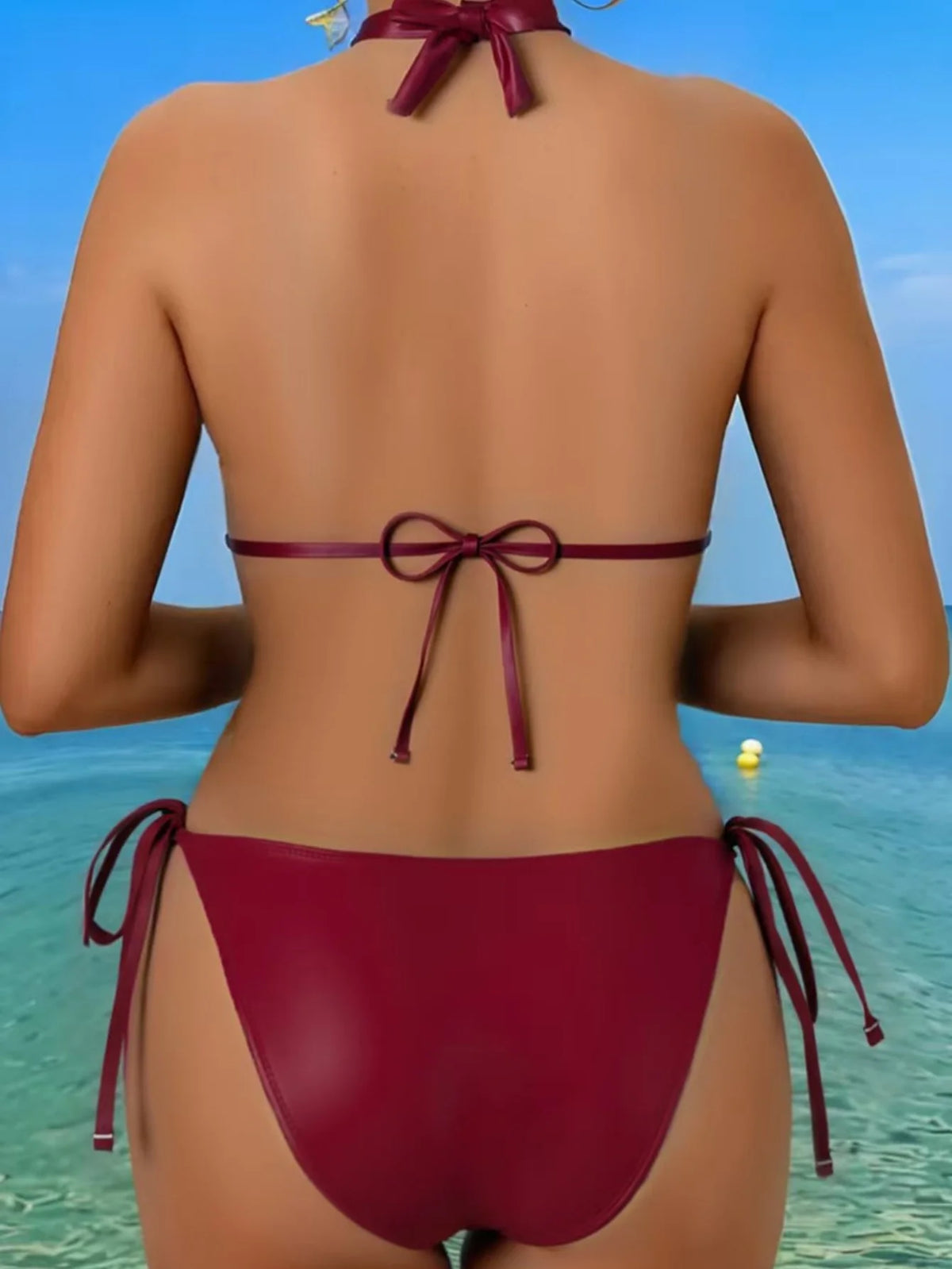 Sexy Red Metal Shell Bikini Set 2026 Women Push Up Tank Top 2 Piece Swimsuit Beach Bathing Suit Holiday Tie Side Thong Swimwear