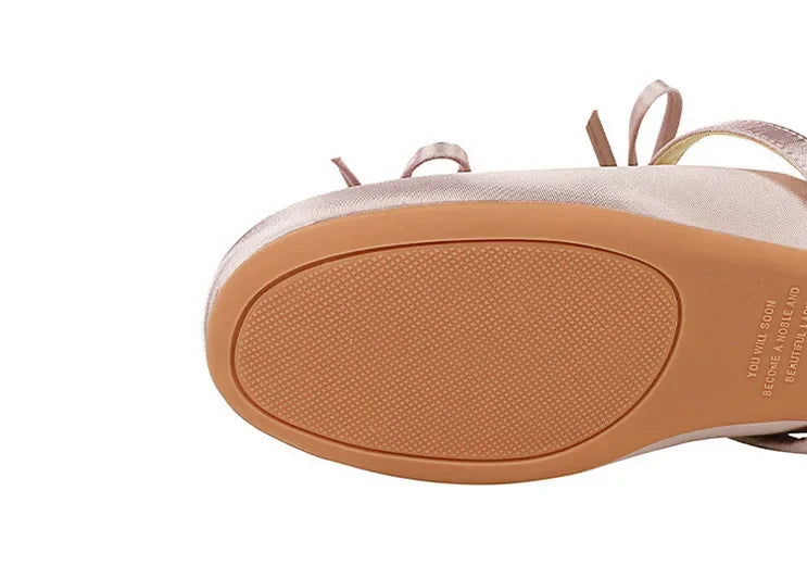BIGTREE Satin Bow With One Strap With Shallow Mouth Half-Tugging Women's Hollow Inner Heightened Round-Head Sandals Comfortable