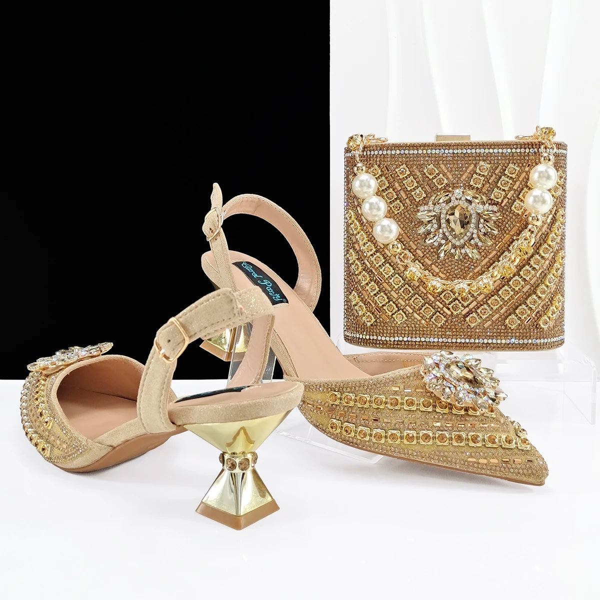 Doershow new come Matching Women Shoe and Bag Set Decorated gold Nigerian Shoes and Bag Set Italy Shoes and Bag set !HFG1-1