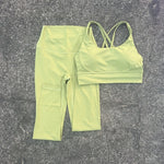 Solid Color Soft Women Gym Yoga Legging Set Cross Back Shoulder Strap Gym Yoga Bra+High Waist Sport Leggings 2pc Tight Sportwear