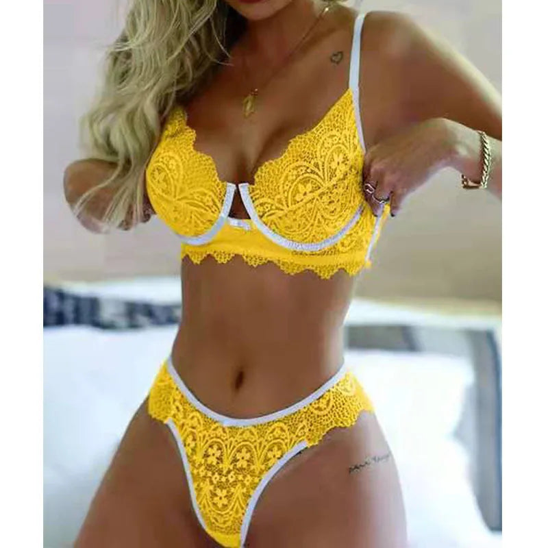 Lace Sexy Swimsuit Women Three-point Style Chest Support Lace Women Sheer Pajamas Erotic Bikinis Women Bikini High Waist NVB6