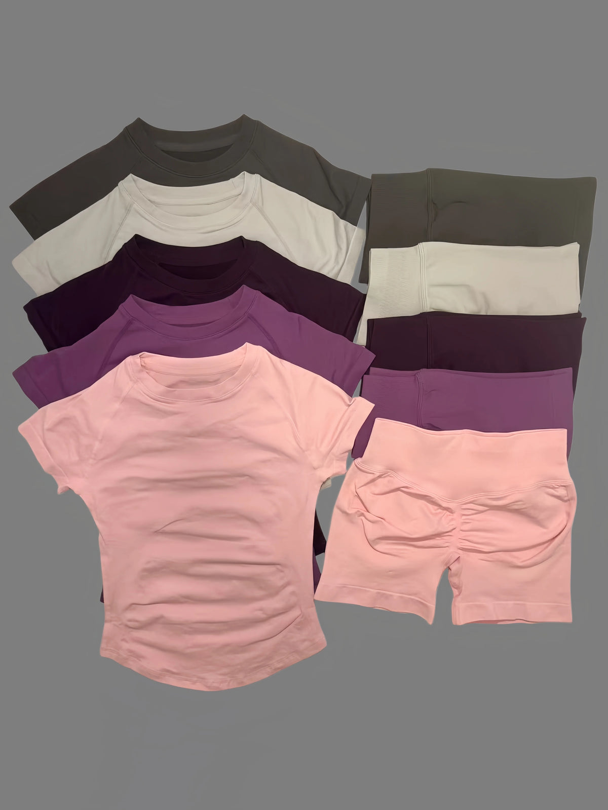 DFTLF Women 2PCS Seamless Yoga Suit Short Sleeve Top High Waist Shorts Quick Dry Breathable Gym Fitness Running Workout Sport
