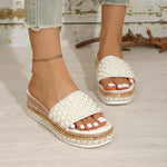 Shiny Crystal Pearl Platform Slippers Women Fashion Rivet Decor Wedge Sandals Woman Summer 2026 Non Slip Thick Sole