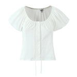 Foridol White Cotton Women Summer Crop Tops Lace Patchwork Short Female Tops Puff Sleeve Square Collar Slim Top Blouse 2025
