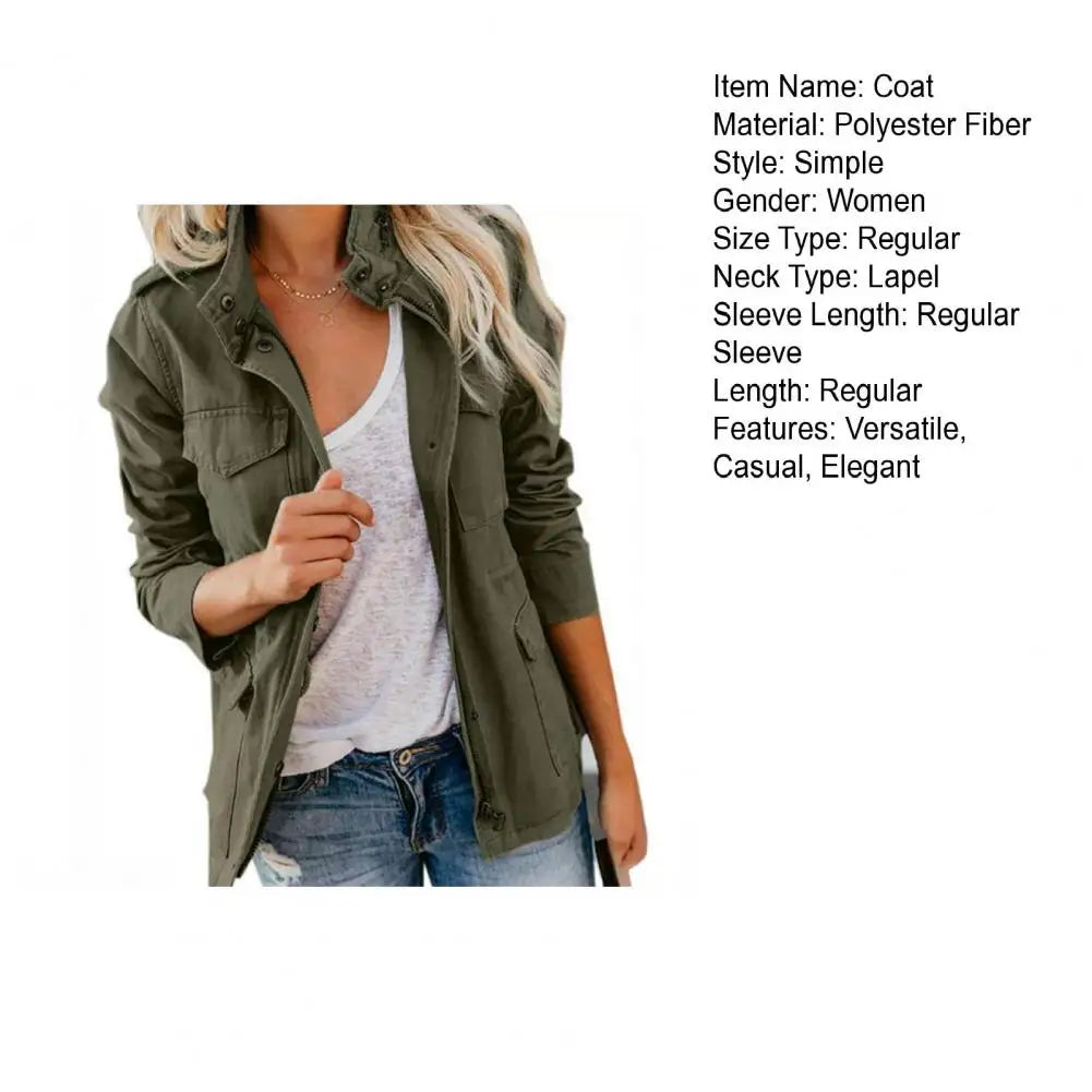 Women Jacket Long Sleeve Lapel Women Jackets Solid Color Coat Outerwear with Multiple Pockets