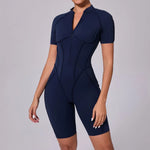 Summer Zipper Short Sleeve Yoga Jumpsuit Women Outerwear Sports Fitness Hip-lifting Backless One-piece Workout Gym Tracksutis