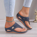 Summer Women's Wedge Sandals 2023 Clip Toe Orthopedic Arch Support Sandals Woman Pu Leather Non-Slip Soft Platform Flip Flops