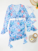 Sexy Floral Print Ruffle Bikini 2026 Women 4 Pack Swimsuit Brazilian Swimwear Female Beachwear Thong Bathing Suit Beach Cover-Up