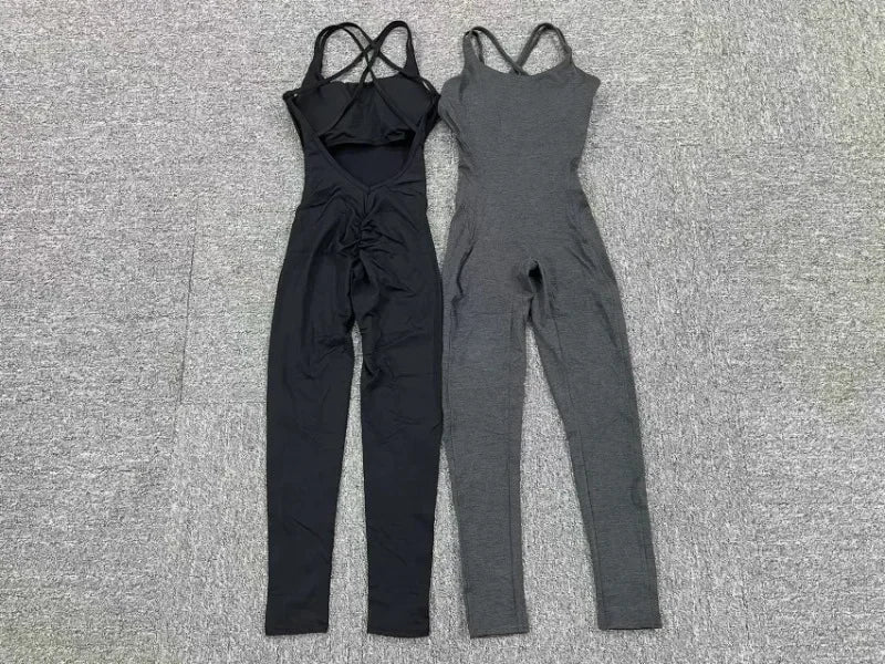 Seamless High-Waisted Peach Hip Yoga Jumpsuit for Women - Fast Drying Sweat-Wicking Tight Running Sports Jogging Gym Activewear