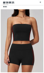 Summer Tight Yoga Suit Women Color Contrast Strapless Slim Sports Tank Top Shorts Fitness Suit Gym Running Workout Tracksuit