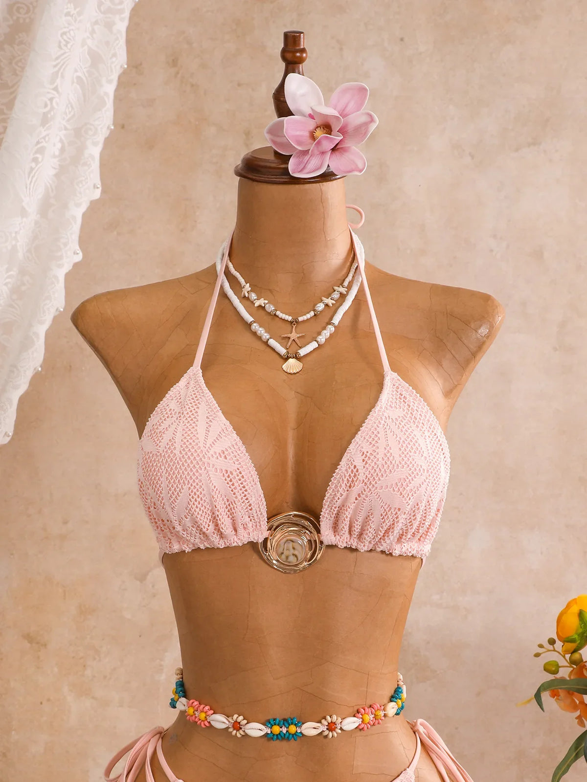 Sexy Mesh Cover Up 3 Piece Bikini Set 2026 Women White Metal Circle Push Up Bra Thong Swimwear Holiday Bathing Suit Swimsuit