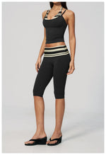 New Fake Two-piece Yoga Sets Women Striped Shock-absorbing Slim Sports Tank Top Fitness Suit Gym High Waist Mid Pants Tracksuit