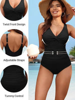 S - XXL Twist Front V Neck Female Swimwear One Piece Swimsuit Women Slim Monokini Backless Bathing Suit Swim Beachwear Bodysuit