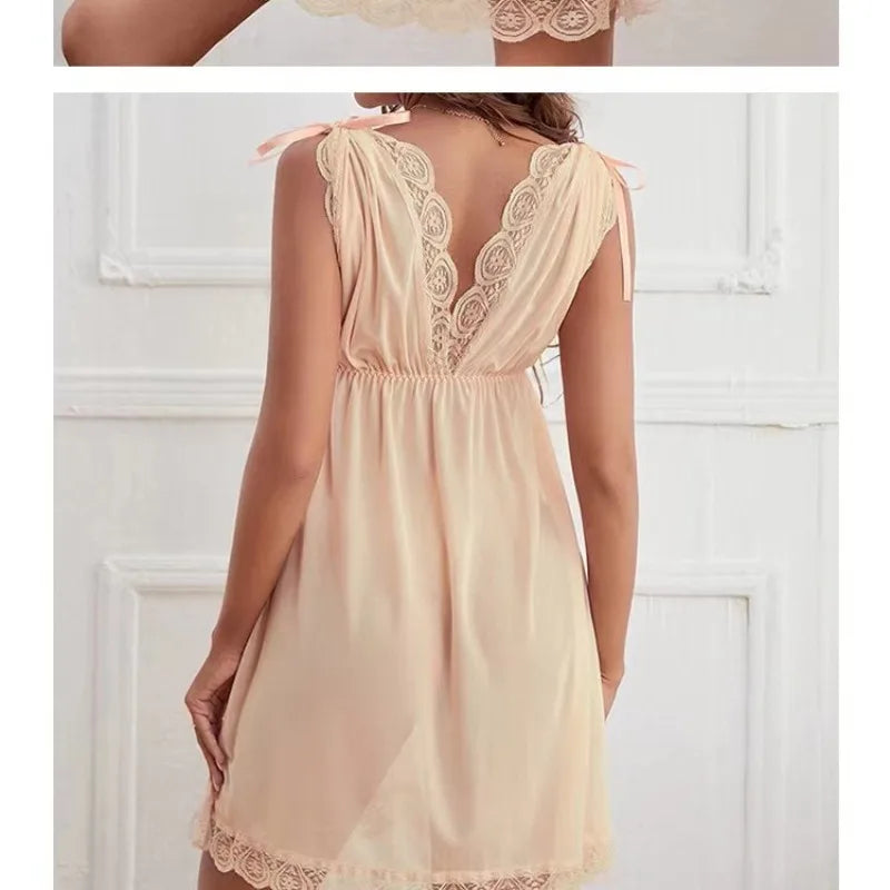 LingerieAdd Sexy Deep V Slip Nightdress Lace Hot Seductive Sex Pajamas Women Big Chest NightdressSummer Dress