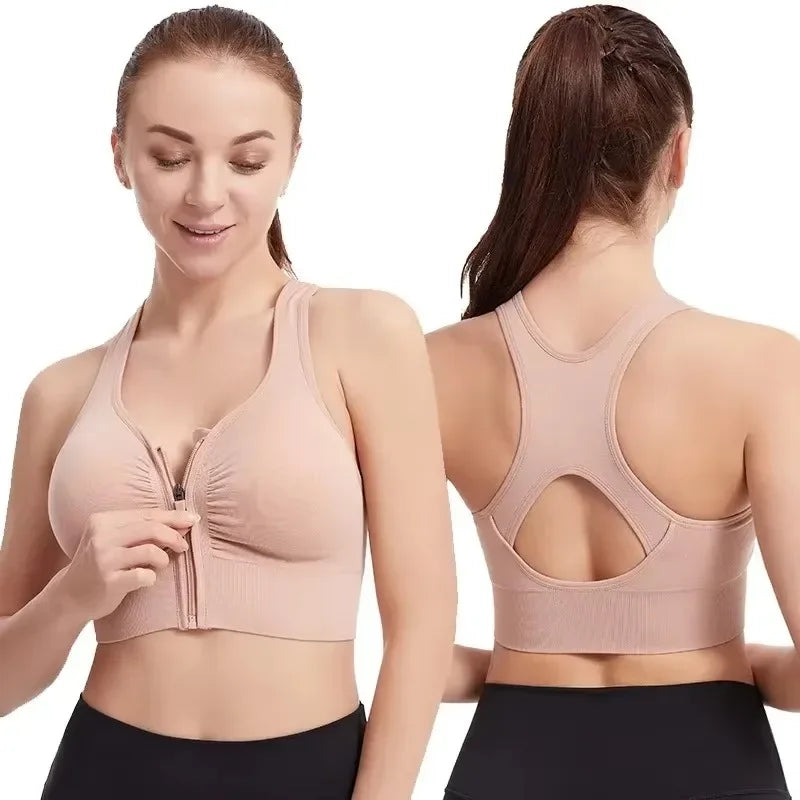Women Front Zipper Sports Bra Fitness Vest Fashion Wire Free Yoga Gym Top Comfort Workout Sports Underwear