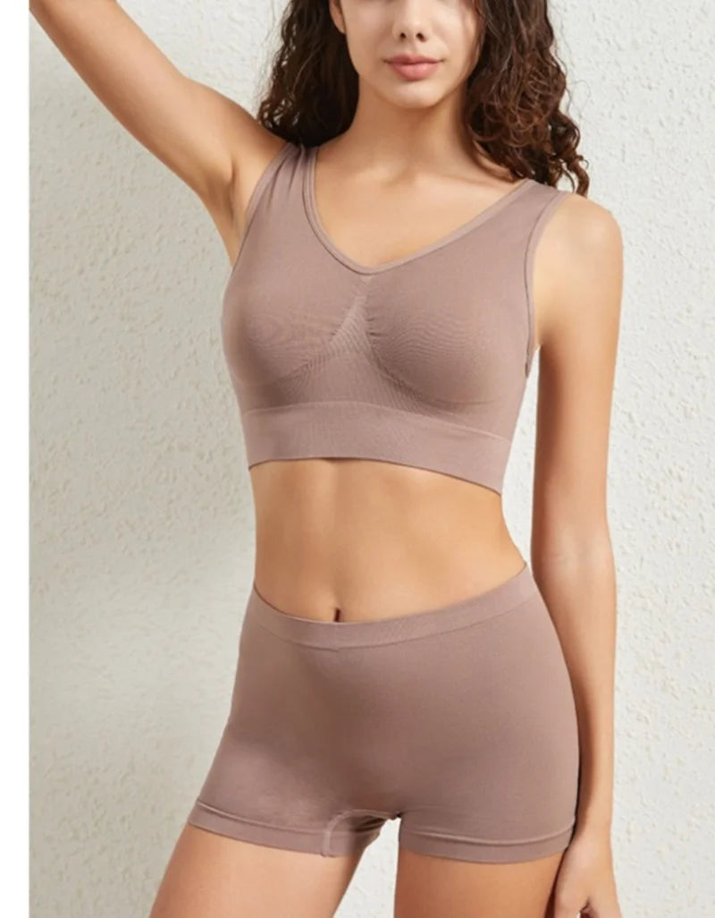 Women Seamless Bra Set Female Bra Tanks Low Waist Boyshorts Underwear Sexy Casual Sports Panties Lingerie Set S-5XL Intimates