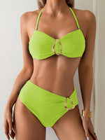 Sexy Black High Waist Bikini Set Women Metal Buckle Push Up Two Piece Swimsuit 2025 Summer Bathing Suit Holiday Swimwear Biquini
